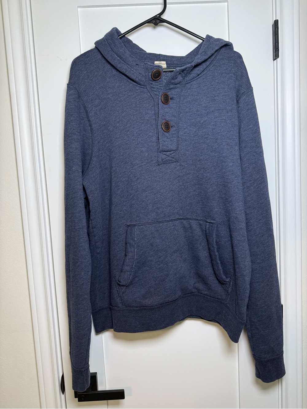 Hollister Women’s Dark Blue Hooded Pullover with Three-Button Placket